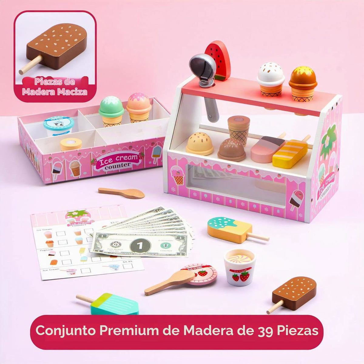 Estación de helado de juguete de madera