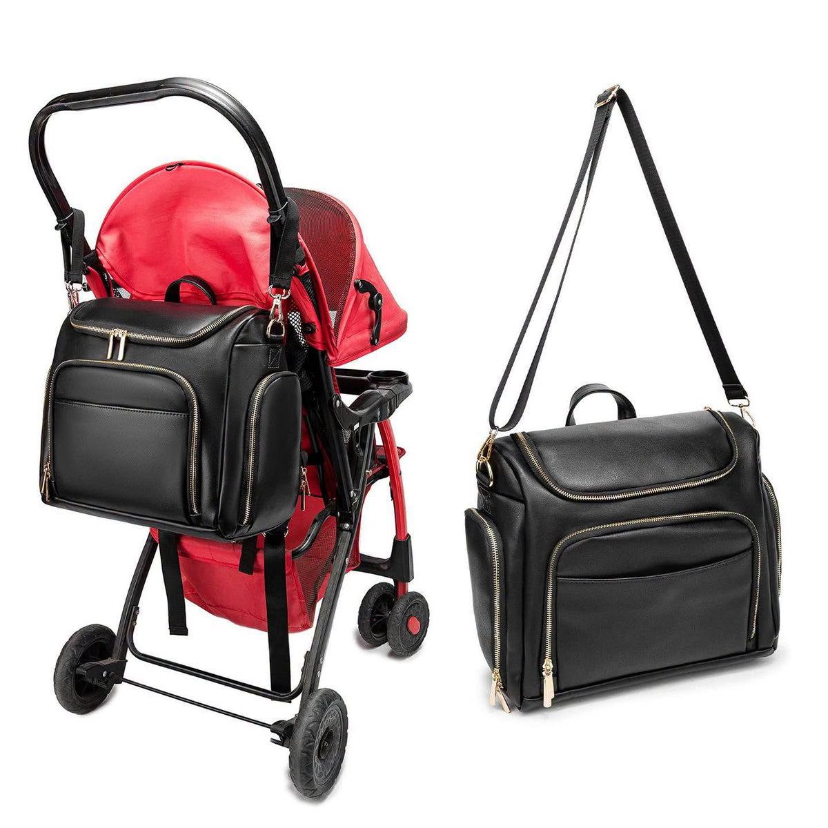 Pañalera de cuero PU estilo mochila o estilo bolso 2 en 1
