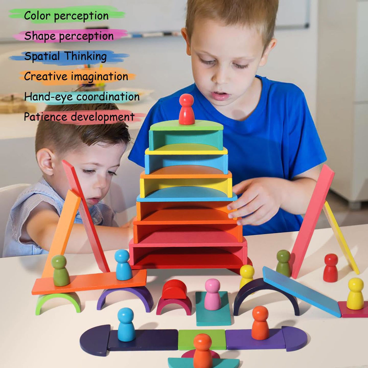 Set arcoiris de madera estilo Montessori 45 piezas