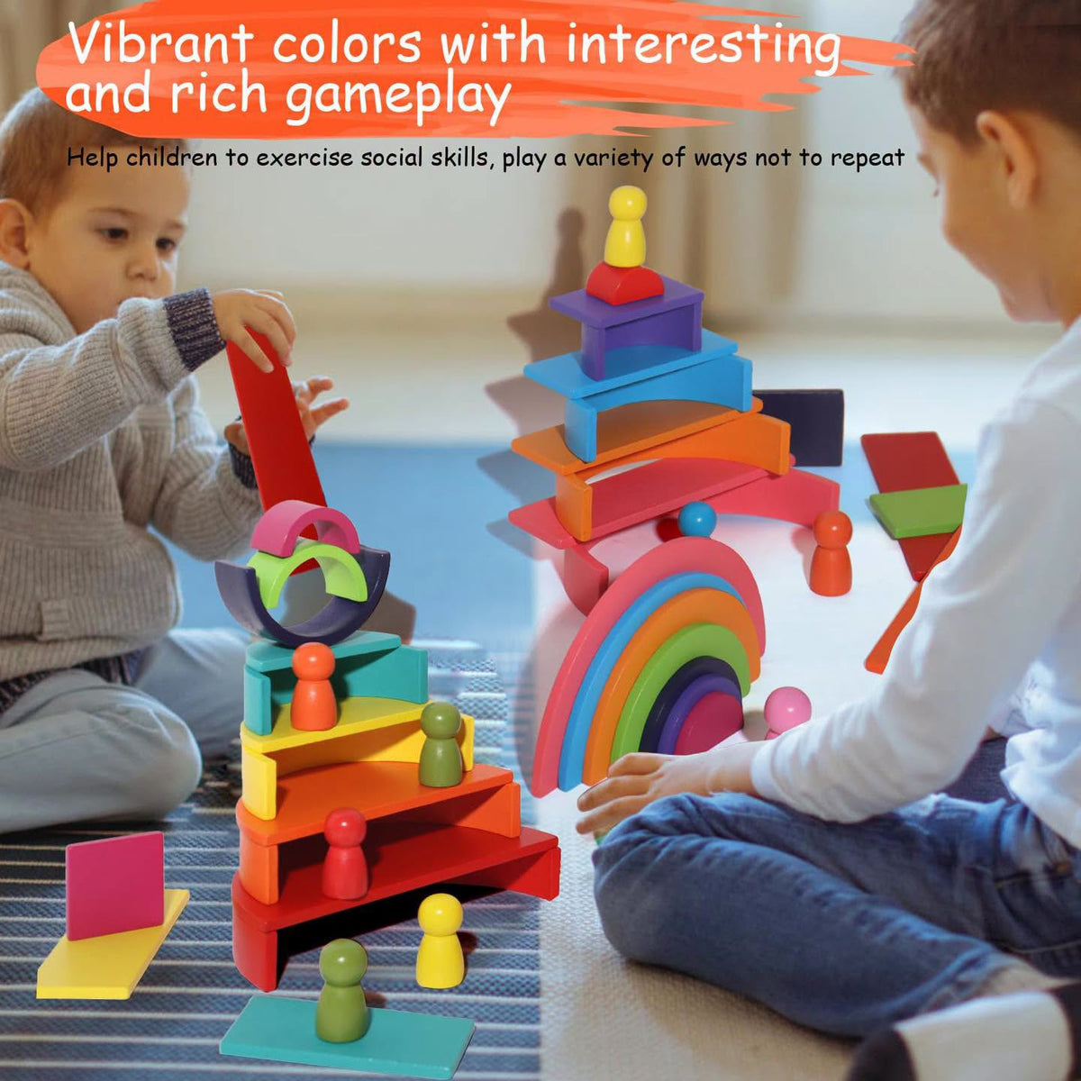 Set arcoiris de madera estilo Montessori 45 piezas