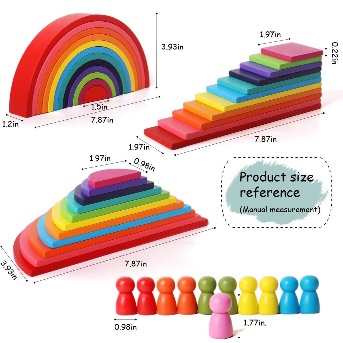 Set arcoiris de madera estilo Montessori 45 piezas
