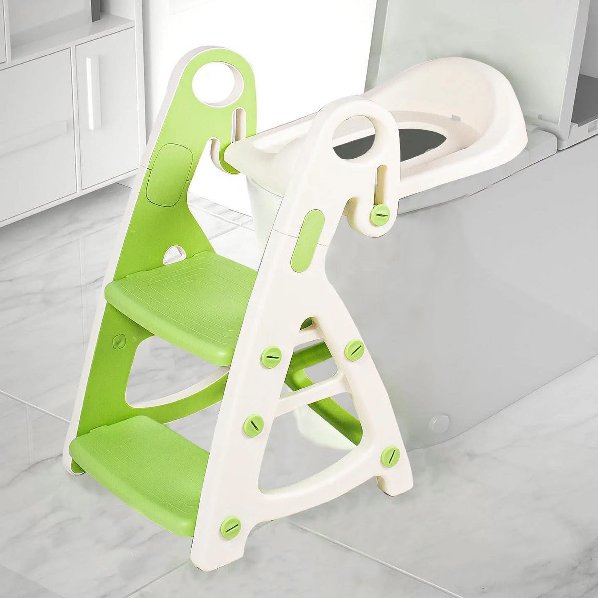 Asiento para inodoro con taburete 2 en 1, plegable