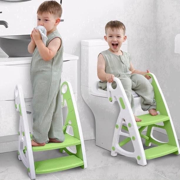 Asiento para inodoro con taburete 2 en 1, plegable
