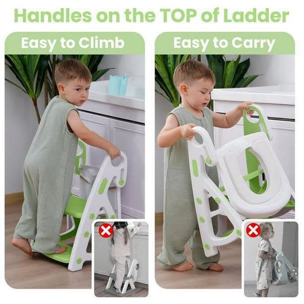 Asiento para inodoro con taburete 2 en 1, plegable