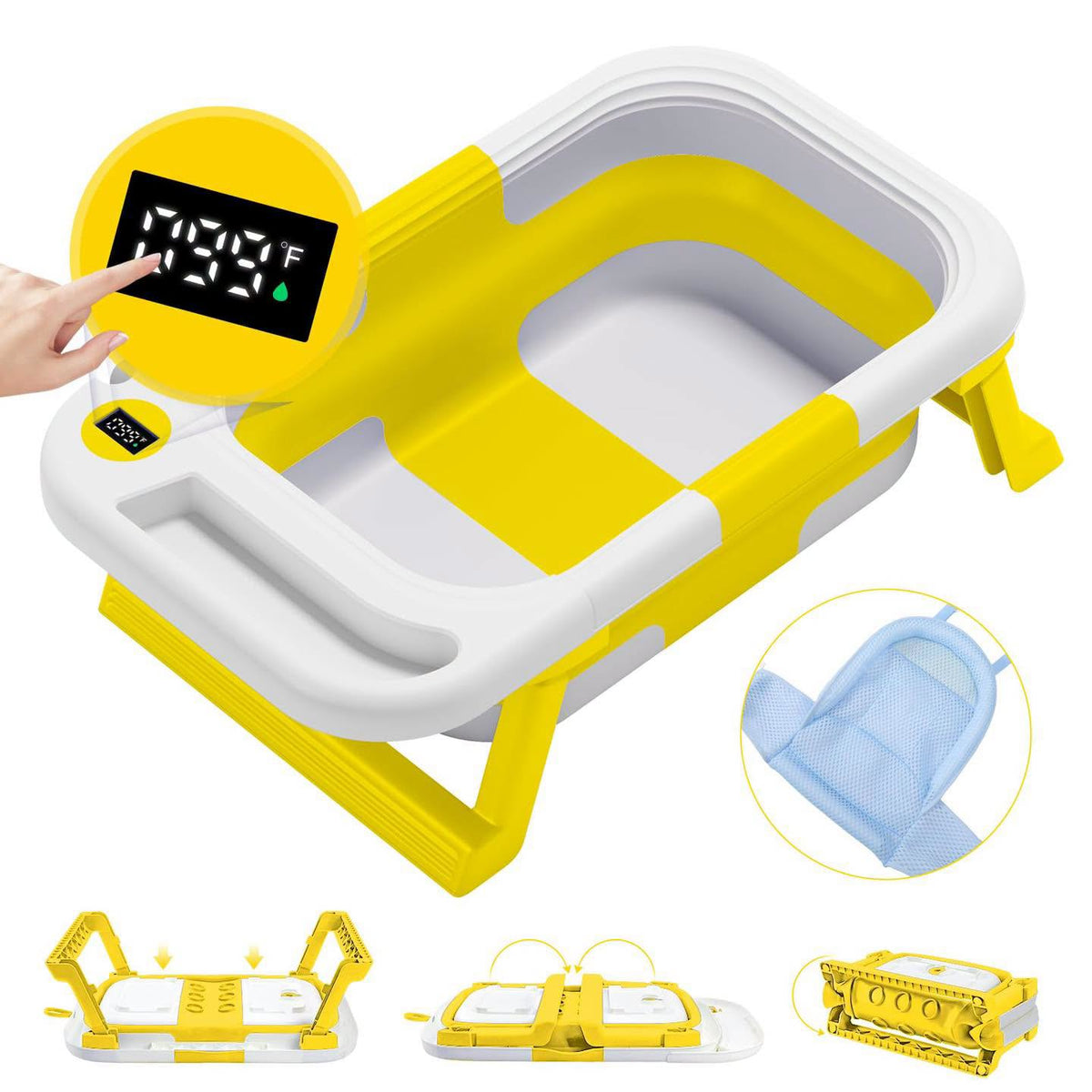 Bañera plegable para bebé con termómetro y cojin de soporte