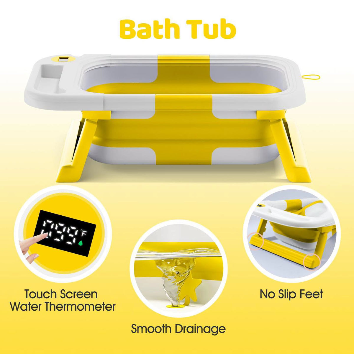 Bañera plegable para bebé con termómetro y cojin de soporte