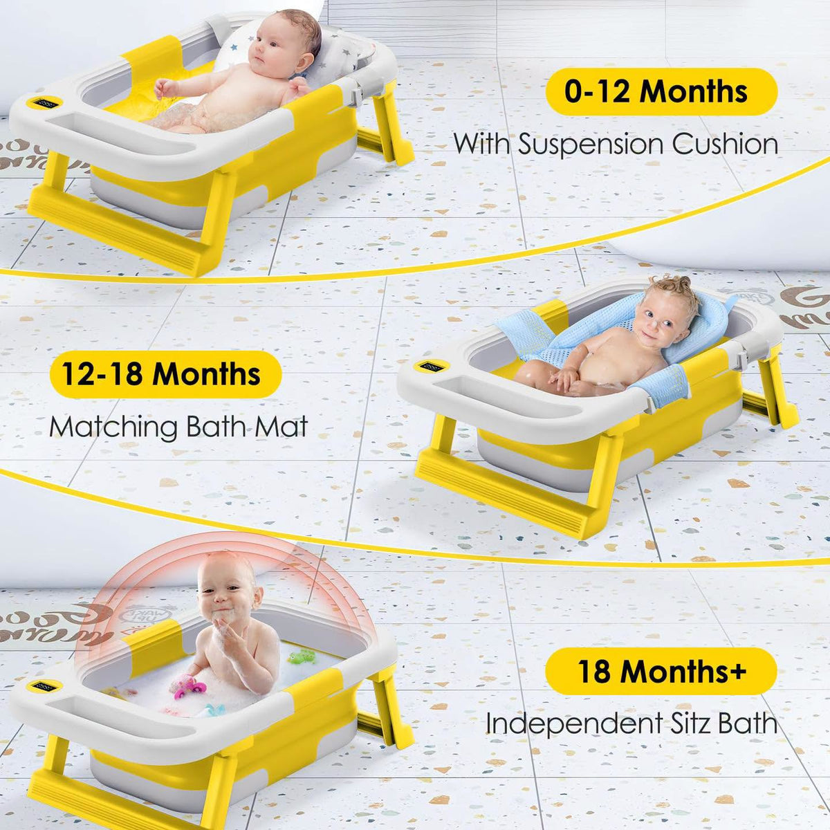 Bañera plegable para bebé con termómetro y cojin de soporte