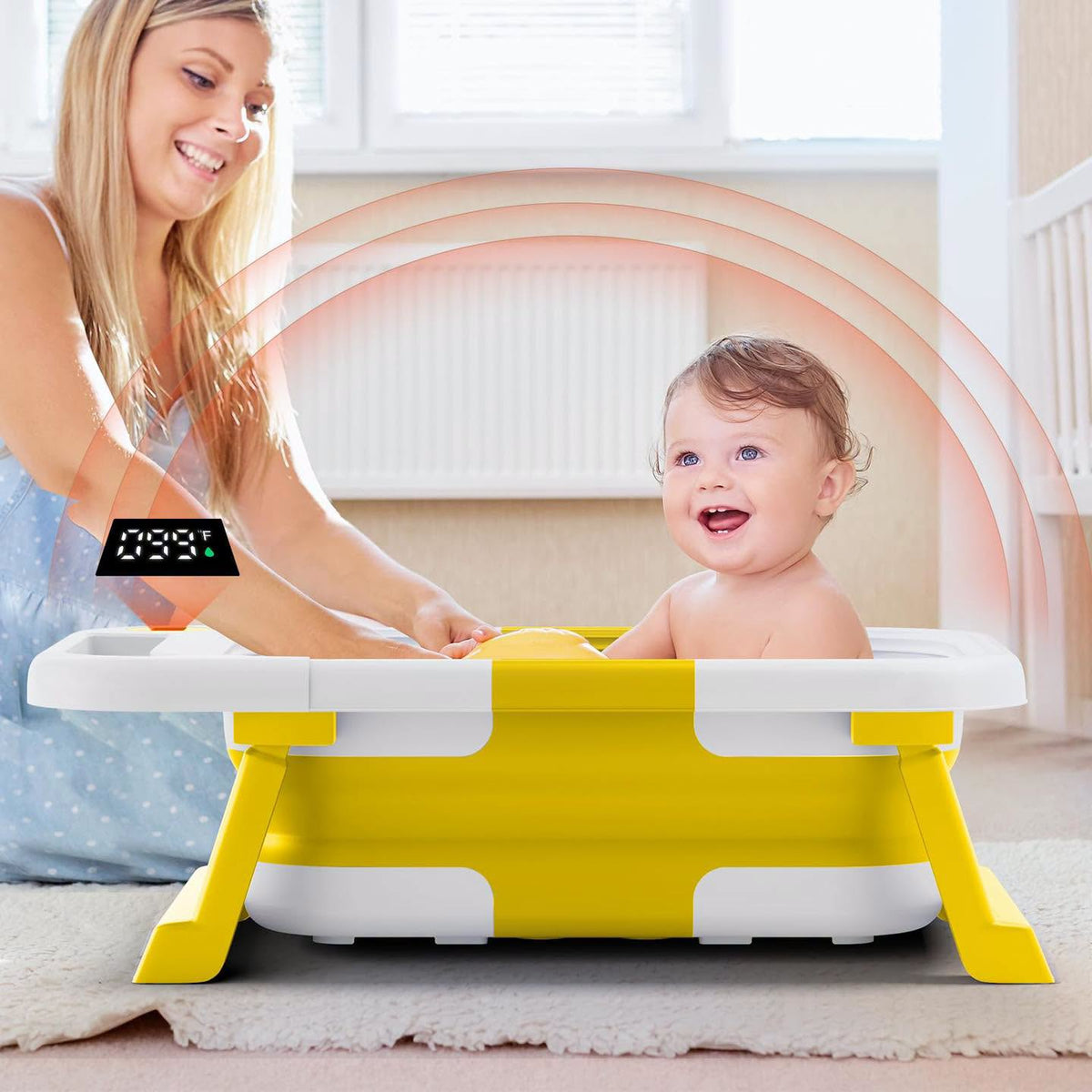 Bañera plegable para bebé con termómetro y cojin de soporte