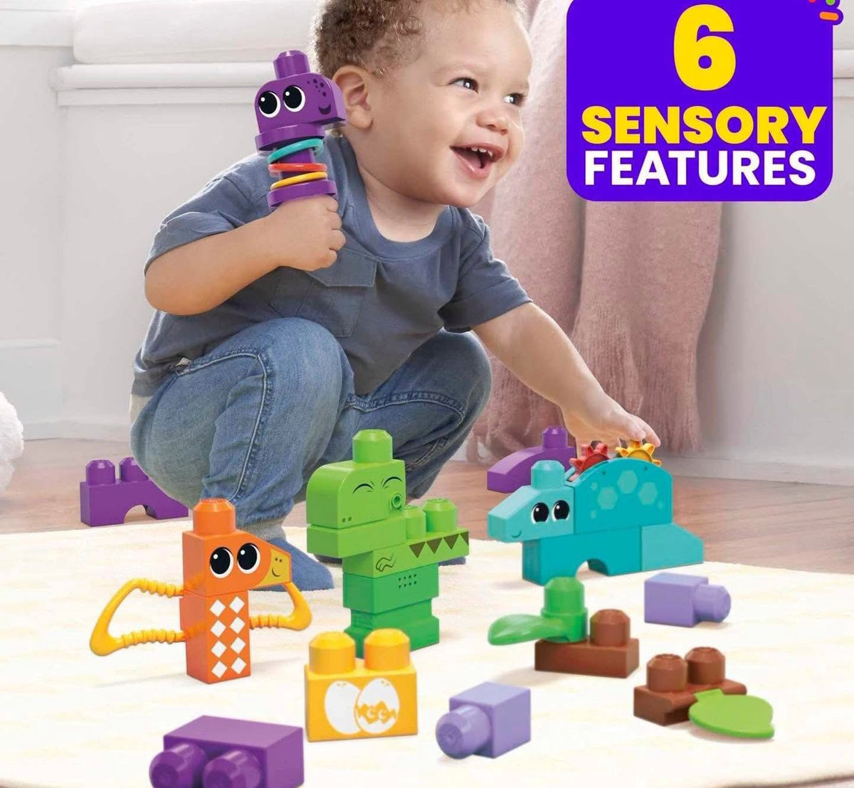 Set de 24 bloques de construcción Megablocks con actividades sensoriales para niños 12+ meses!