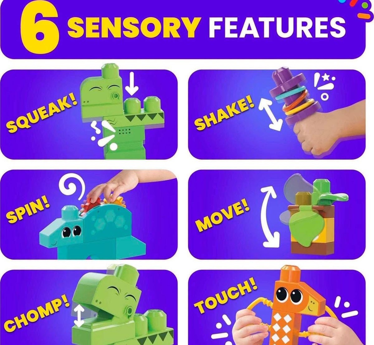 Set de 24 bloques de construcción Megablocks con actividades sensoriales para niños 12+ meses!