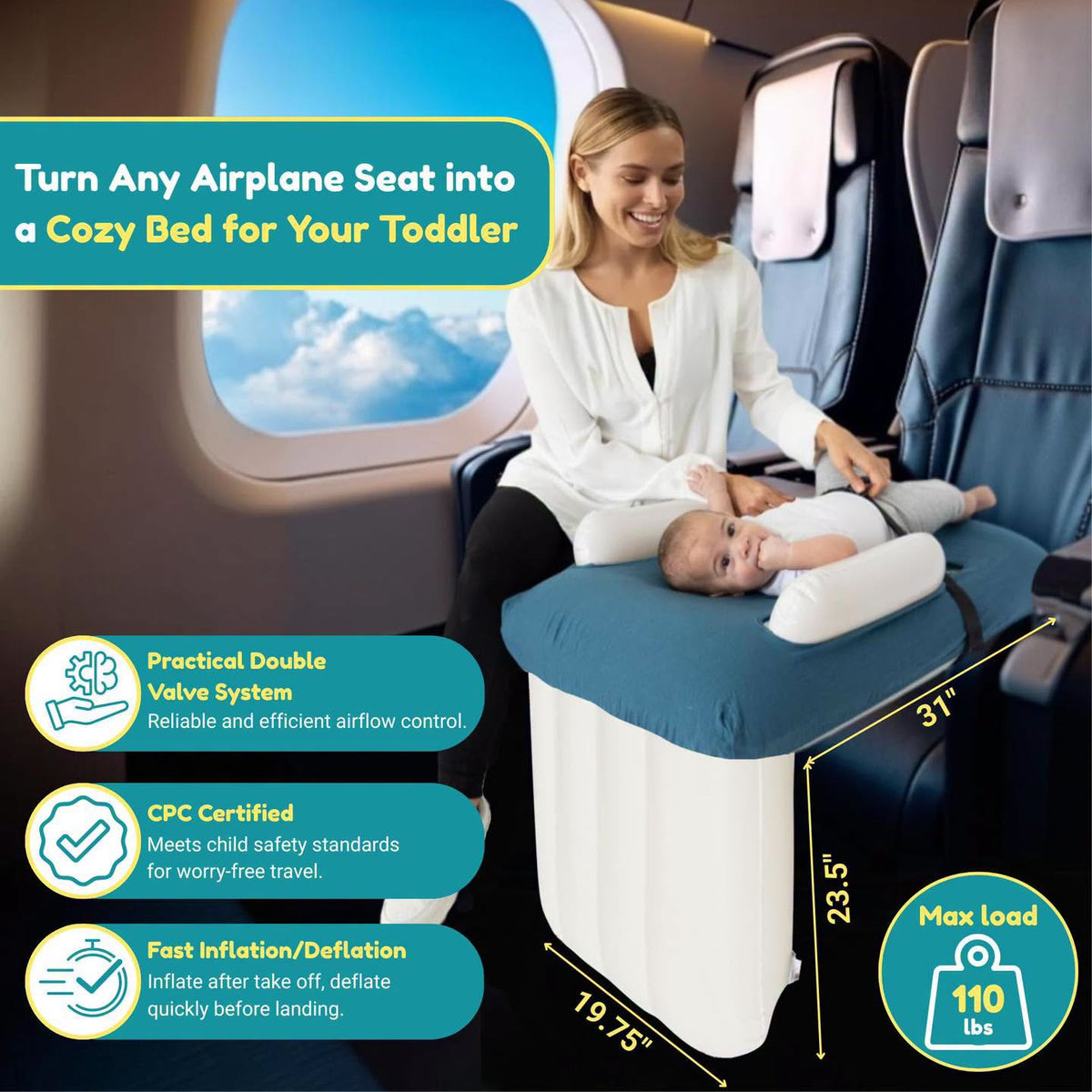 Cama inflable extensible para asientos de avión!!