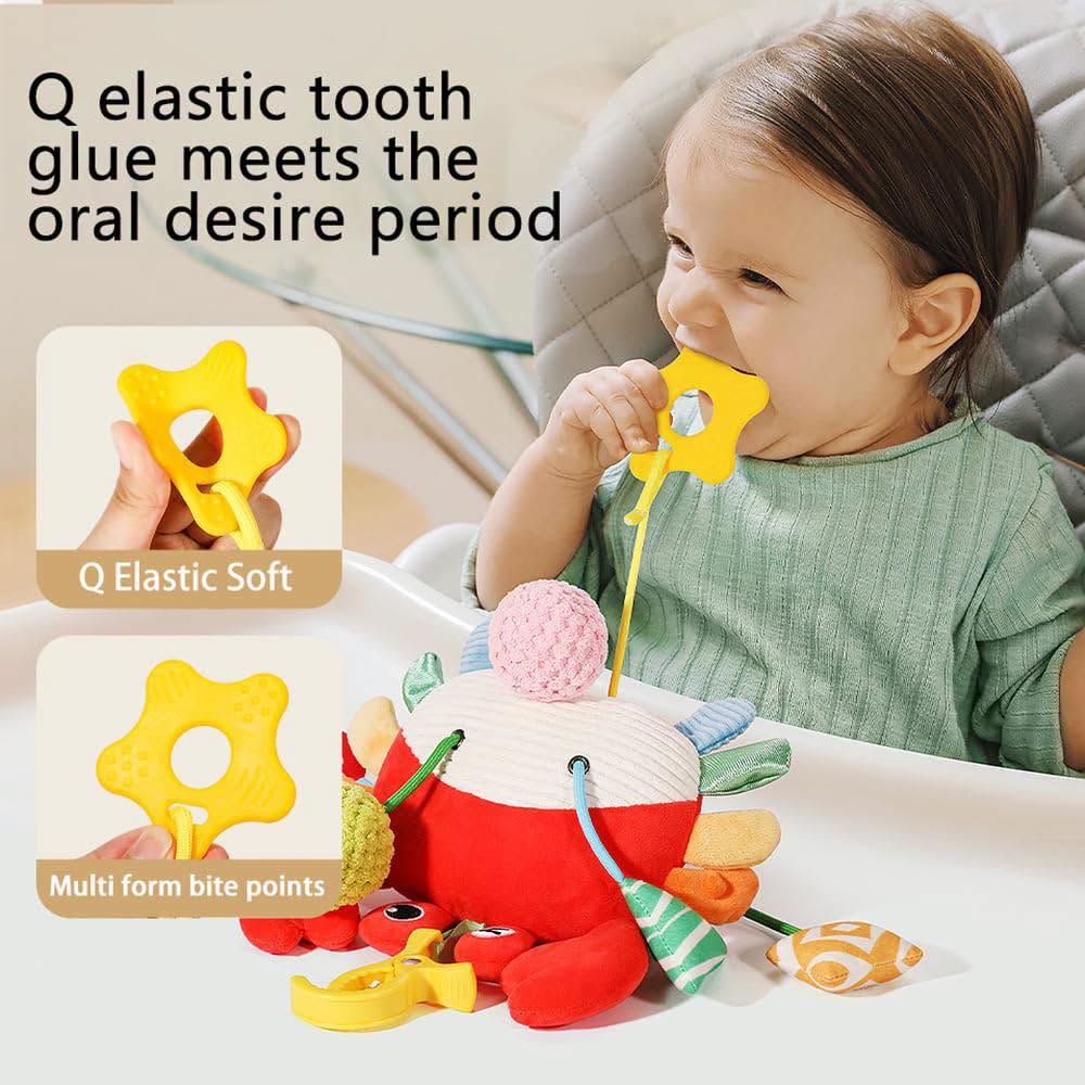 Cangrejo de peluche sensorial para colgar en portabebe, cuna o más