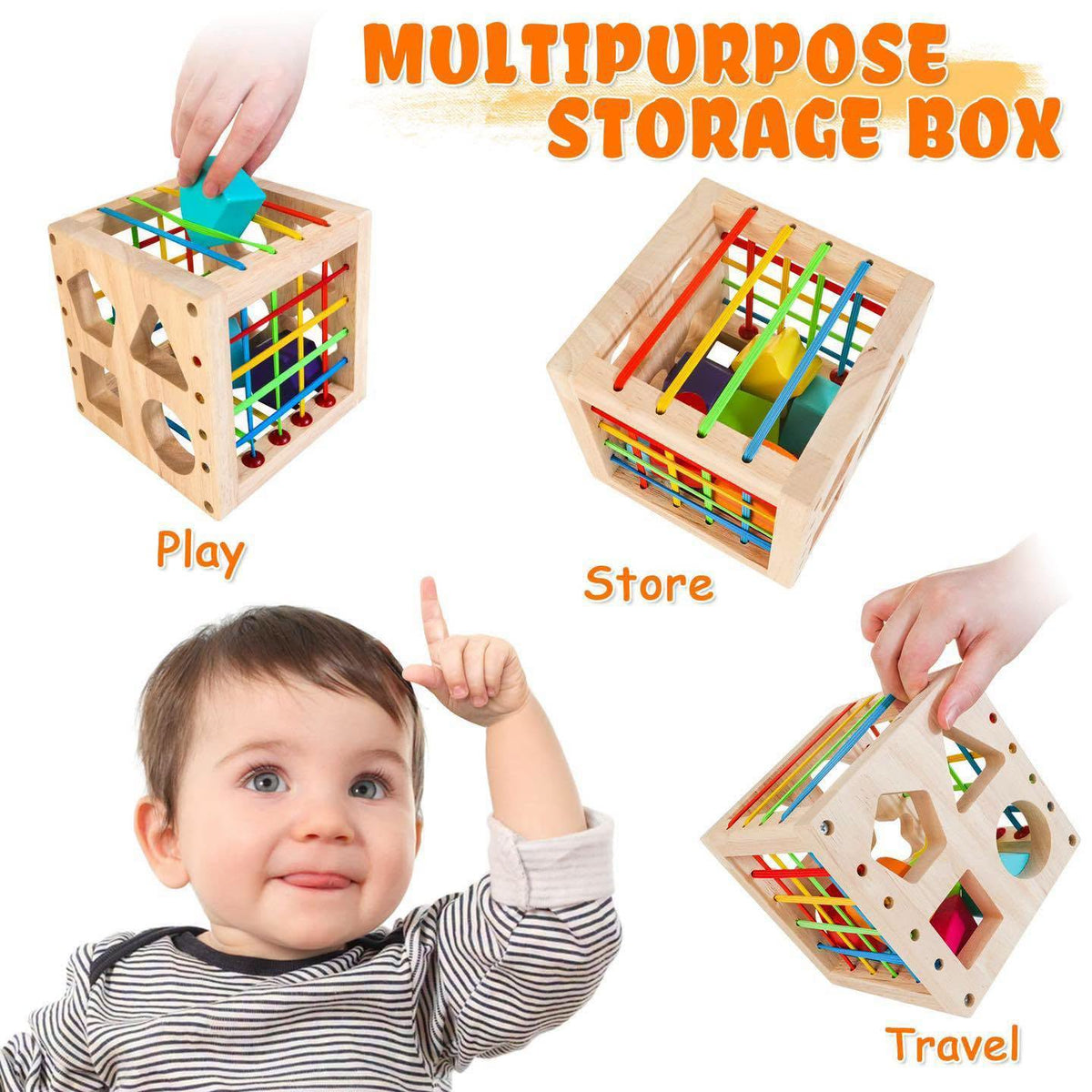Cubo de madera clasificador Montessori 12+ meses!!