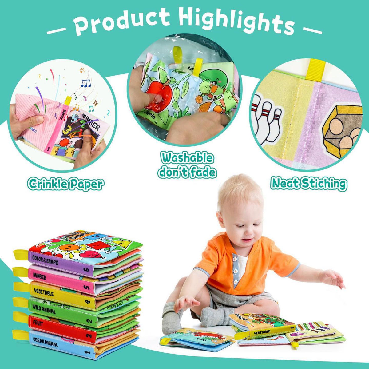 Set de 6 libros de tela suave para bebé 0+ meses!!