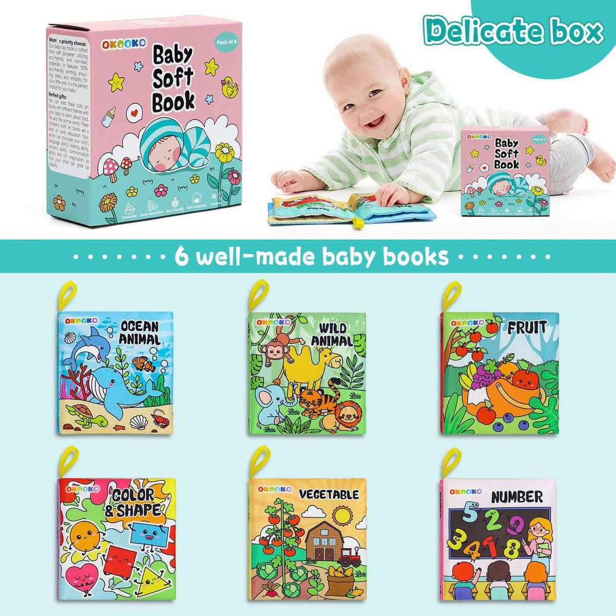 Set de 6 libros de tela suave para bebé 0+ meses!!
