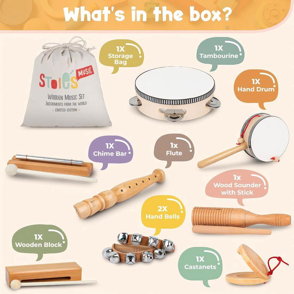 Kit de 13 Instrumentos de madera estilo Montessori