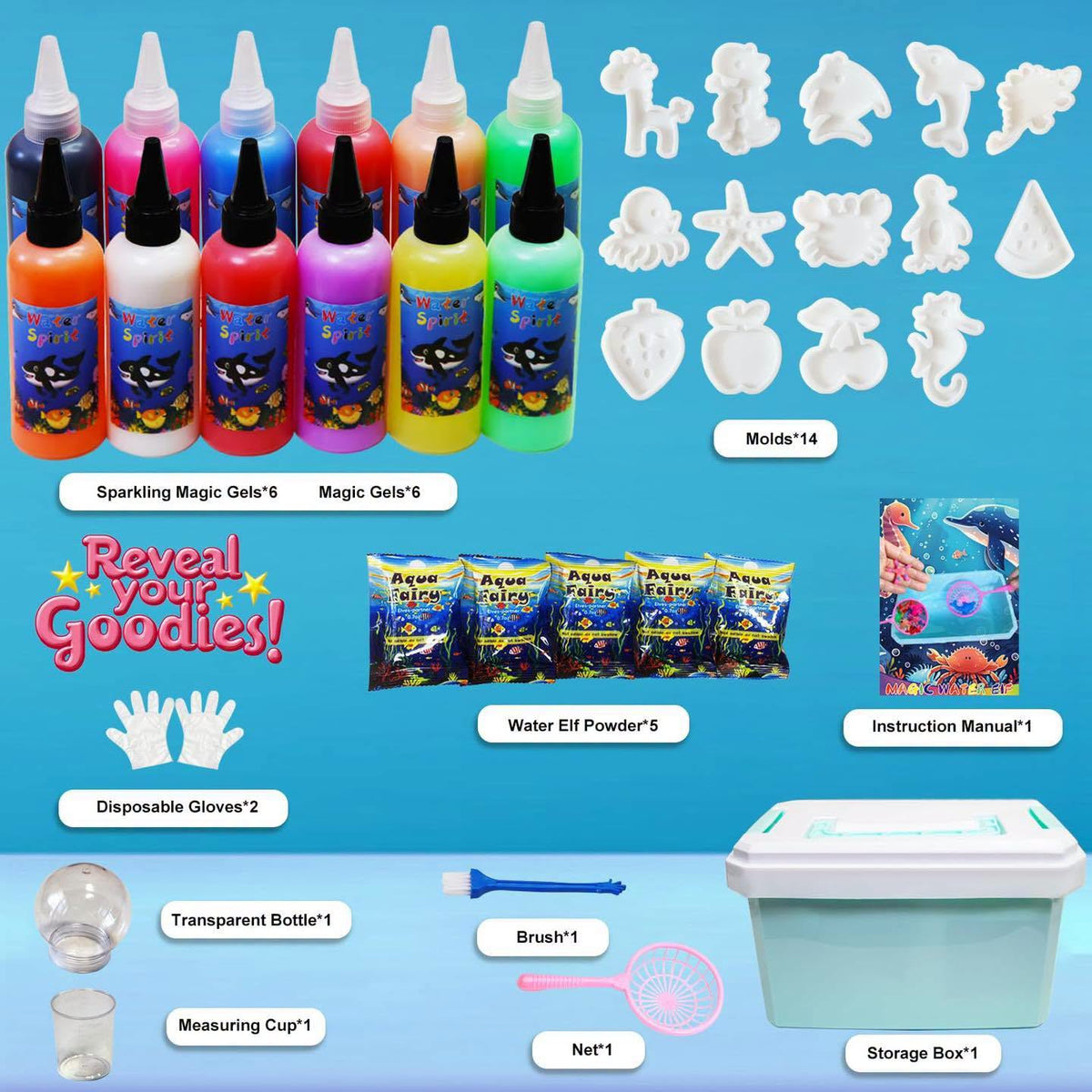 Jueguete para desarrollar la creatividad Magic Water Elf kit con 12 geles, promueve el juego independiente
