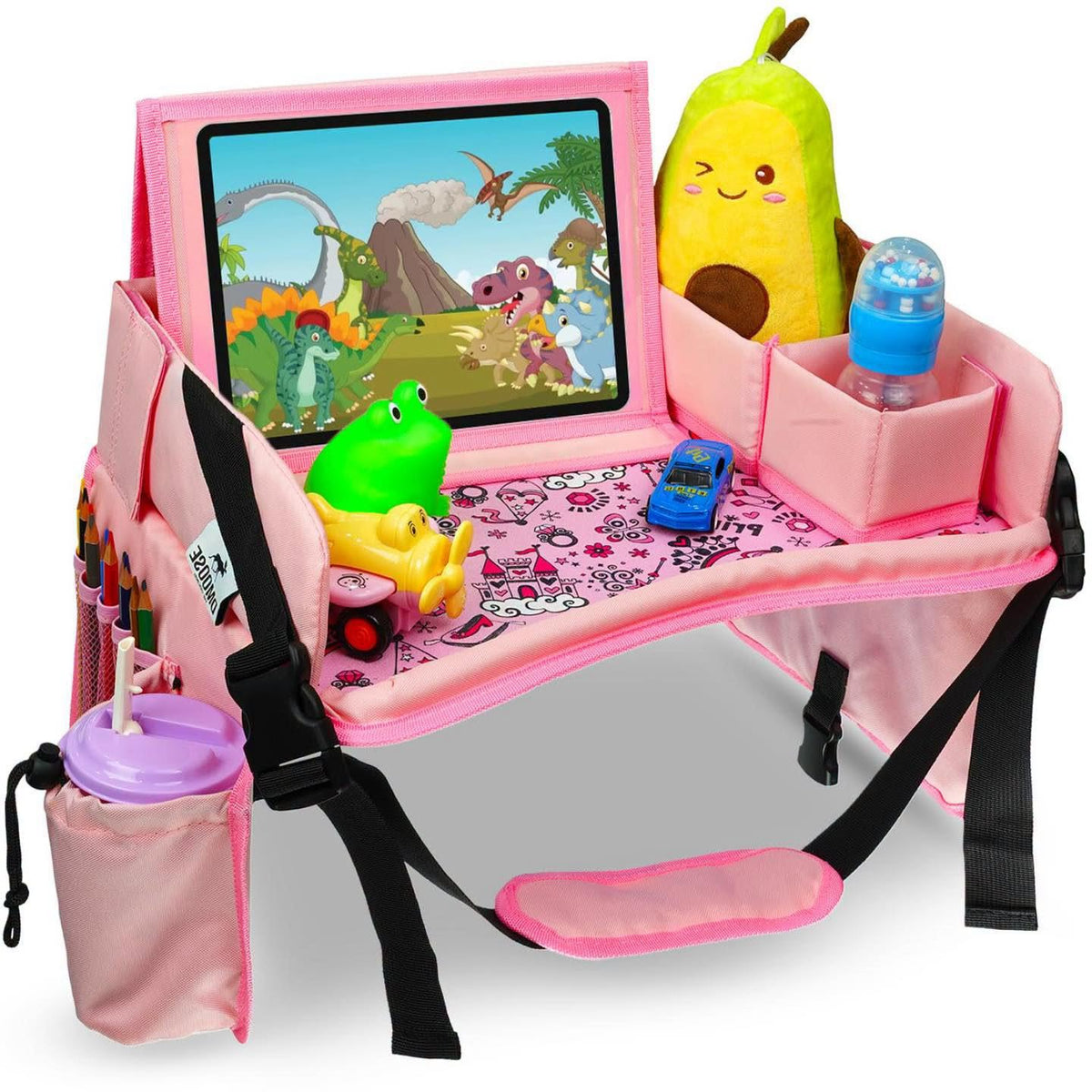 Mesa de viaje para carro, avión y más, con porta tablet