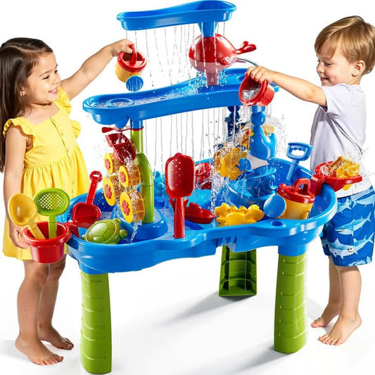 Mesa de juego de agua y arena de tres niveles para niños