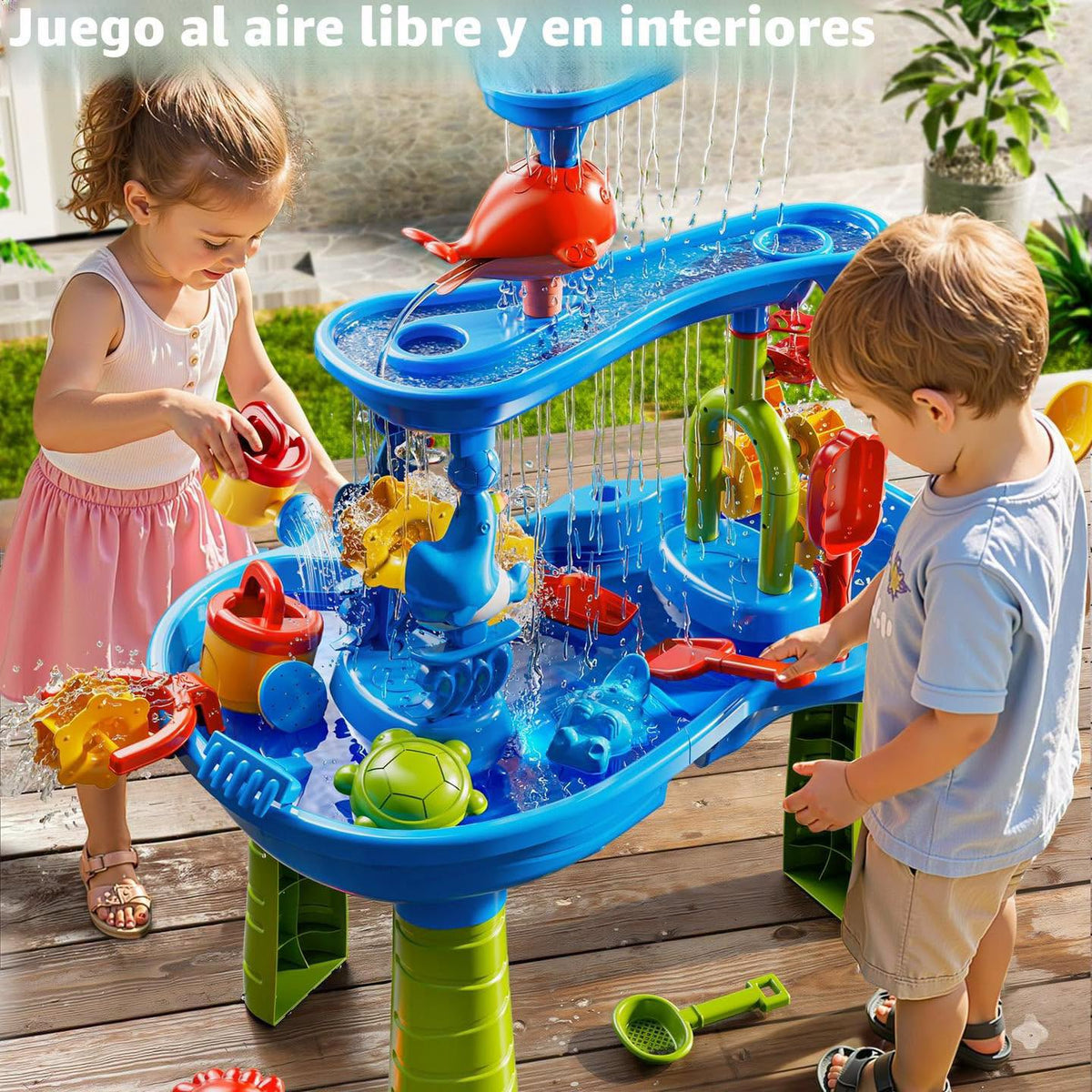 Mesa de juego de agua y arena de tres niveles para niños