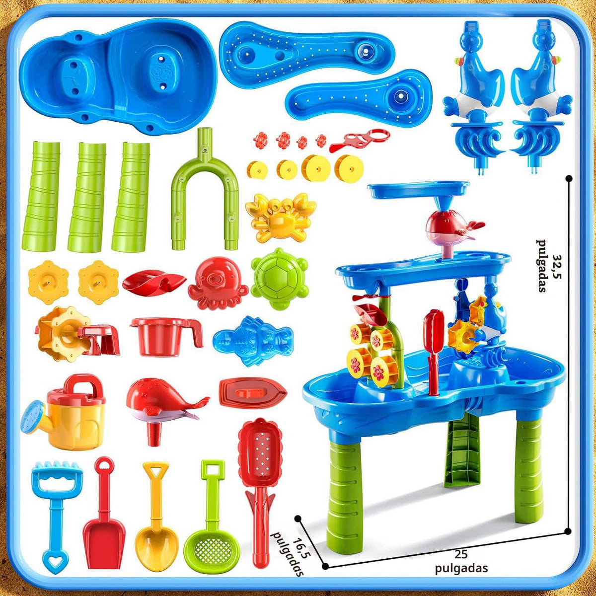 Mesa de juego de agua y arena de tres niveles para niños