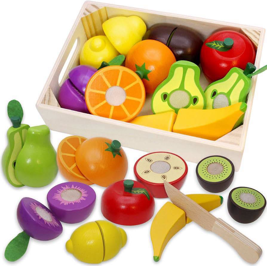 Set de canasta de frutas para partir en mitades de madera!!!