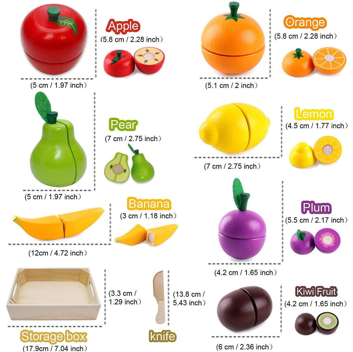 Set de canasta de frutas para partir en mitades de madera!!!