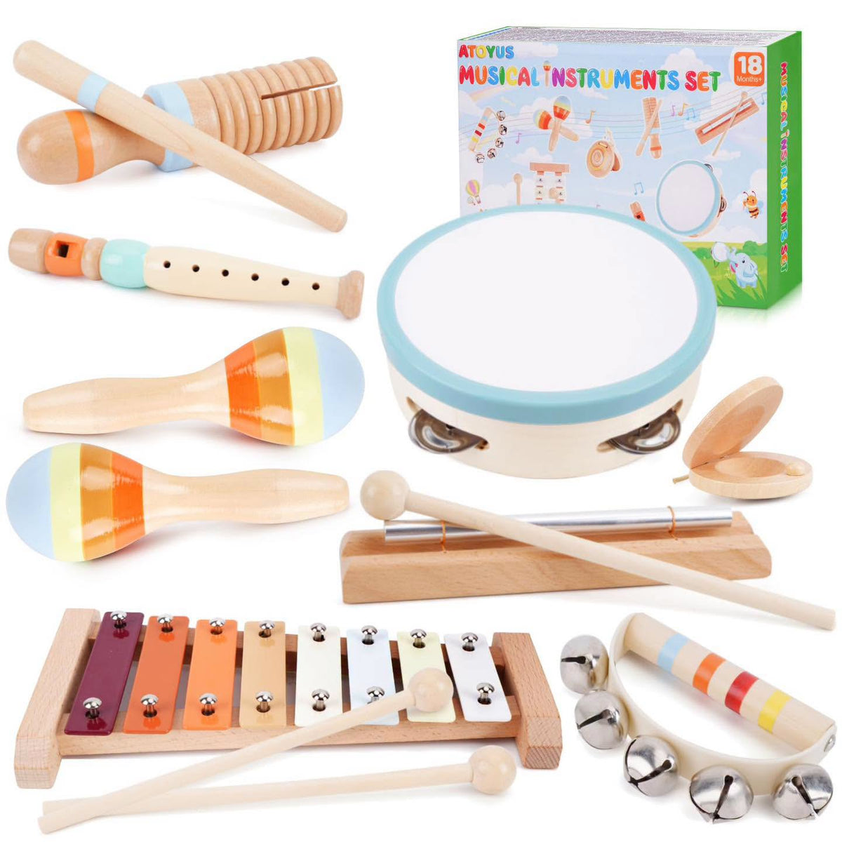 Set de instrumentos musicales de madera estilo Montessori 12 piezas