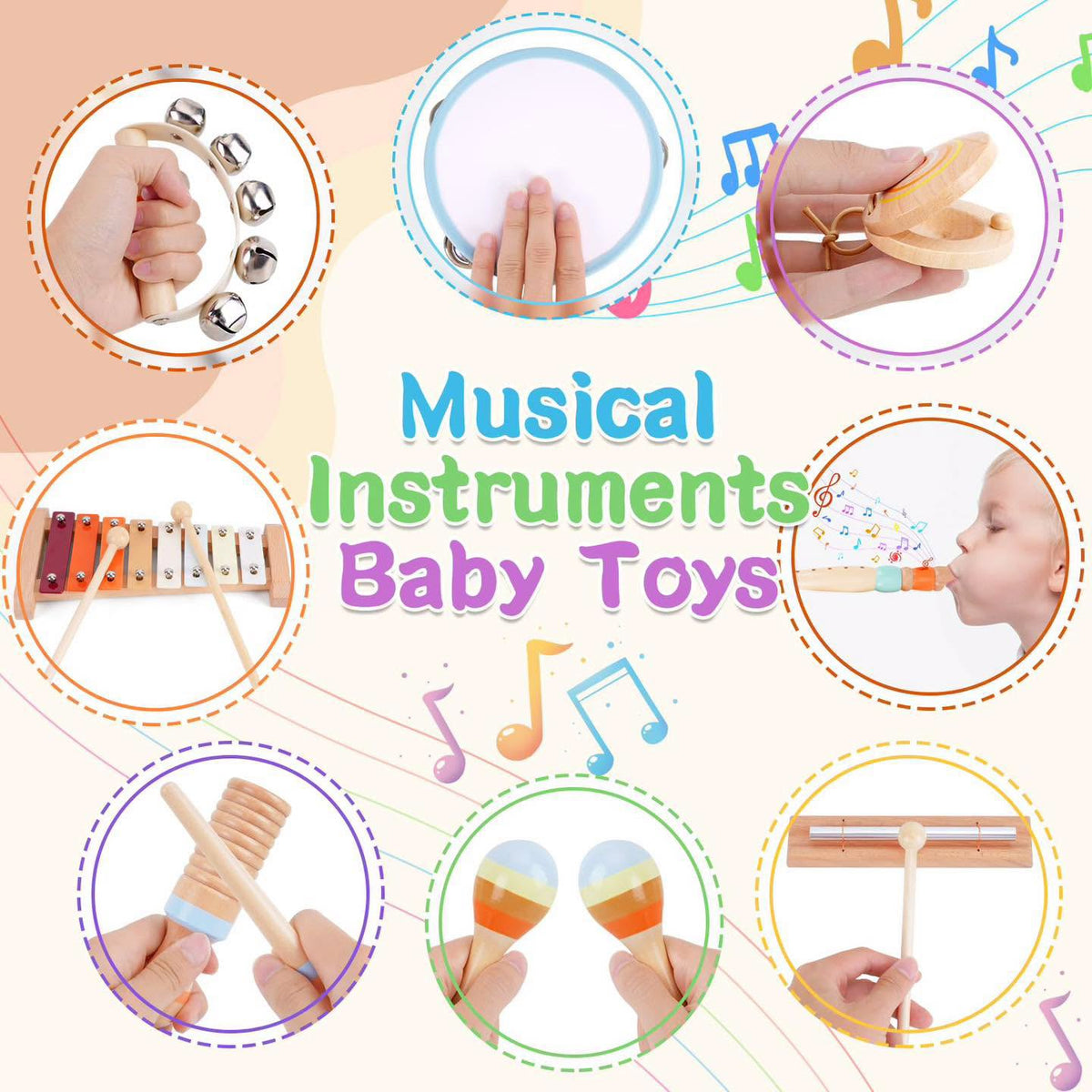 Set de instrumentos musicales de madera estilo Montessori 12 piezas