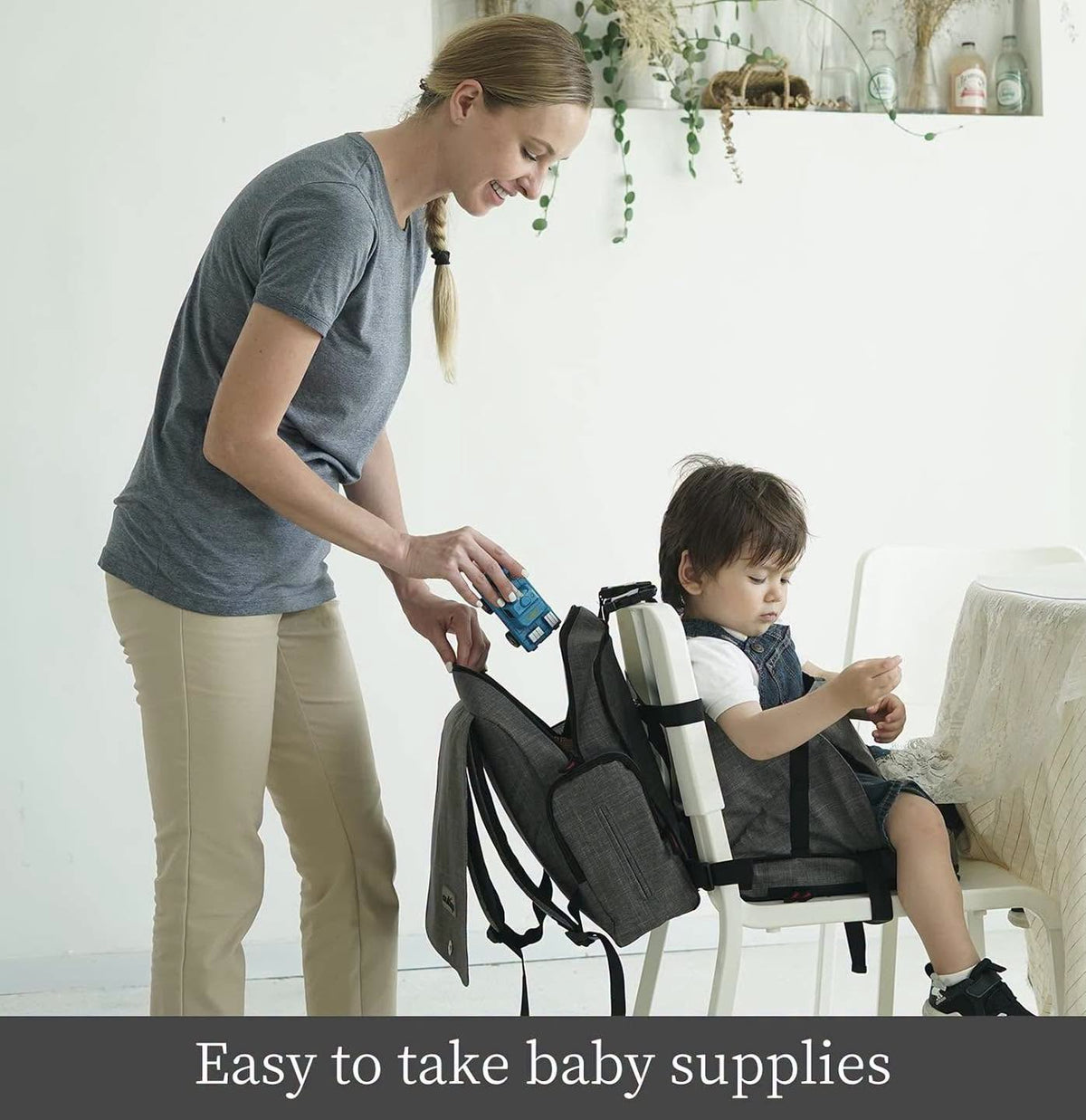 Mochila Pañalera ligera + asiento tipo booster ideal para llevar todo al salir de casa