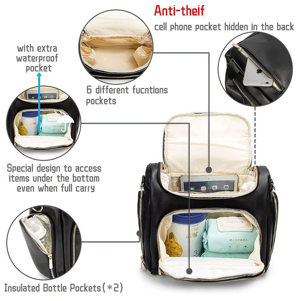 Pañalera de cuero PU estilo mochila o estilo bolso 2 en 1