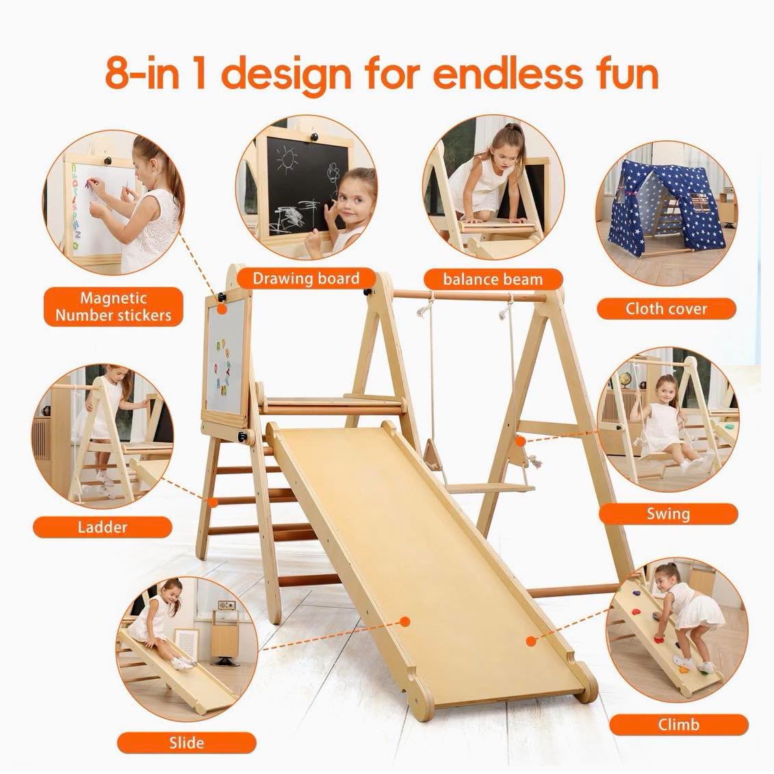 Play de madera montessori 8 en 1 para niños 1-6 años