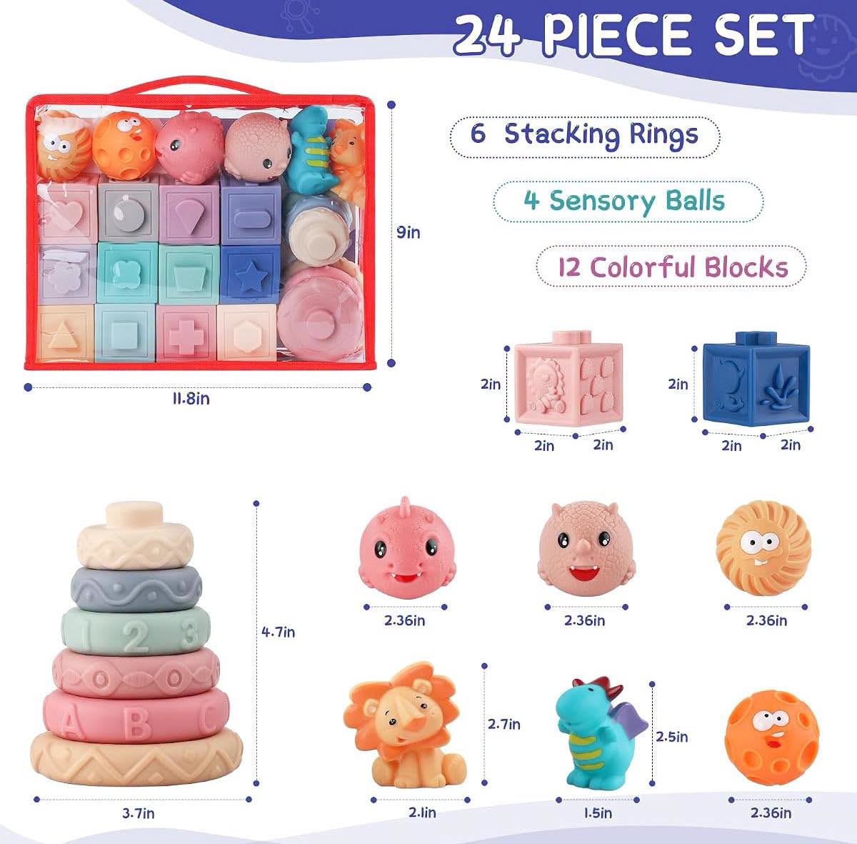 Set sensorial 3 en 1 de silicon con 24 piezas