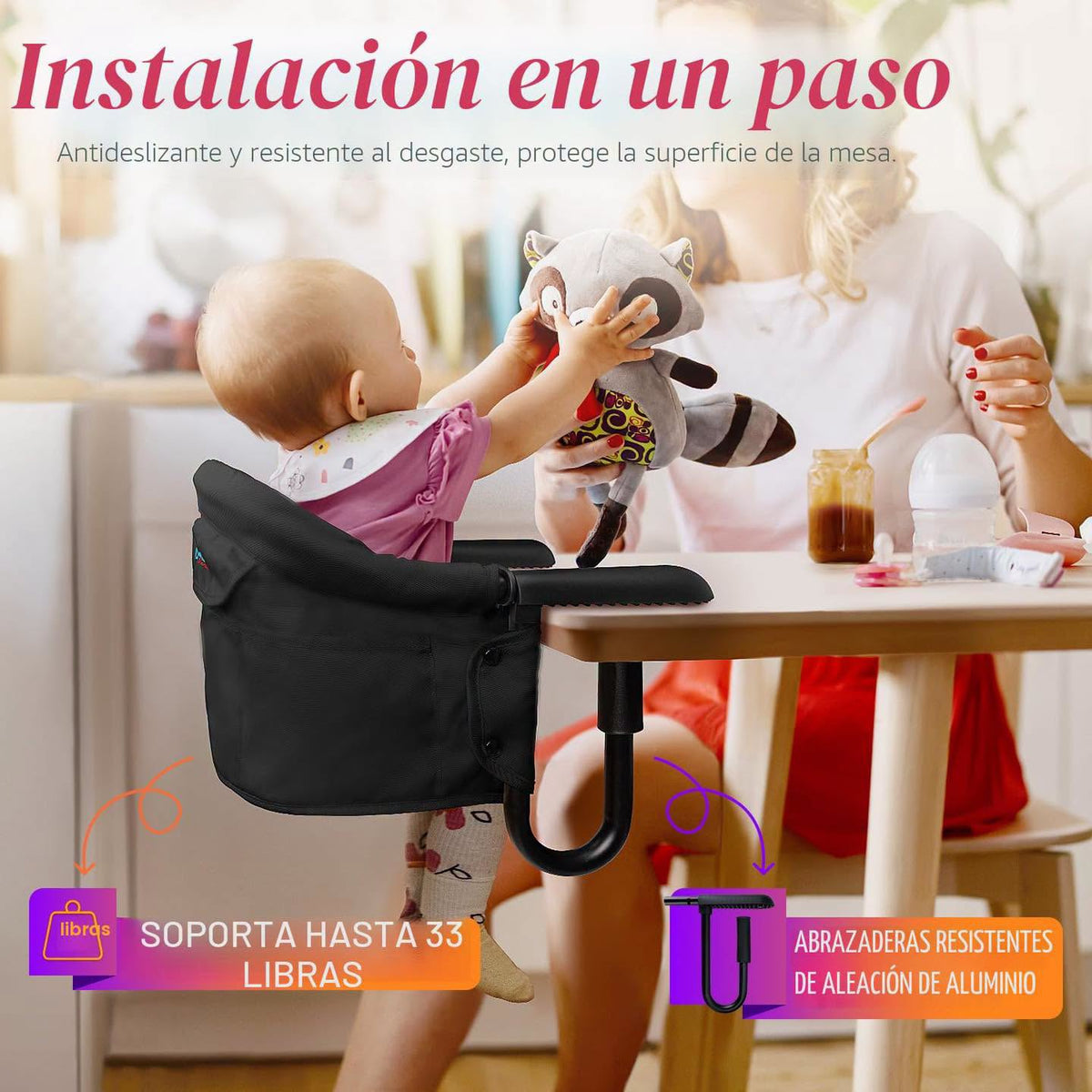 Silla alta portátil para colocar en la mesa