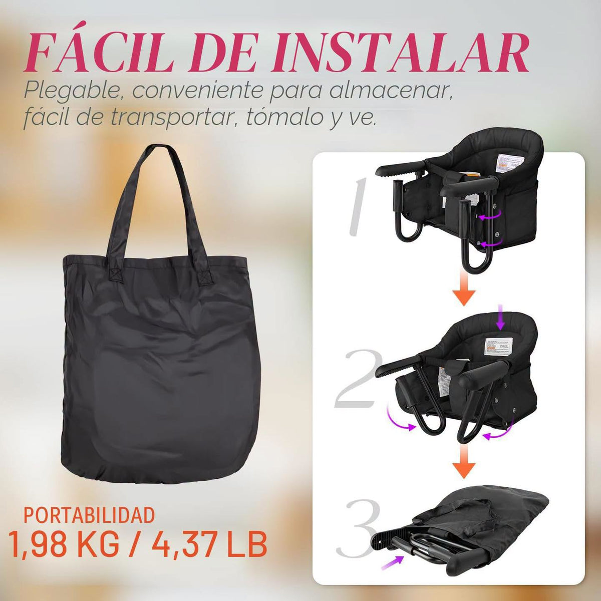 Silla alta portátil para colocar en la mesa
