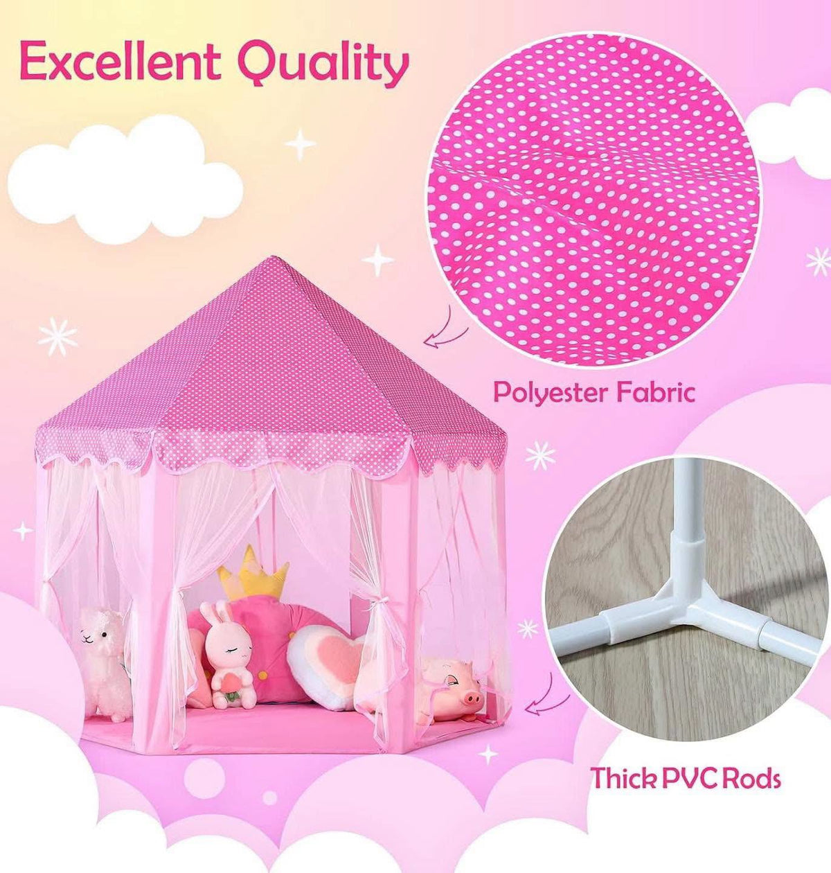 Tienda de campaña estilo princesa con luces