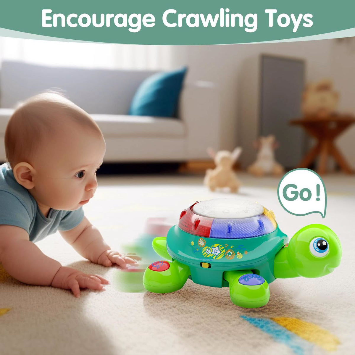 Tortuga musical bilingüe para estimular gateo en bebés 6+ meses!!